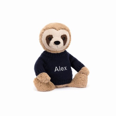 Jellycat Bashful Luiaard with Navy Jumper | MS0962718